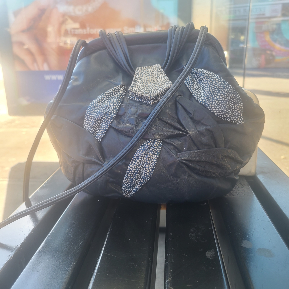 Navy Leather Textured Bag